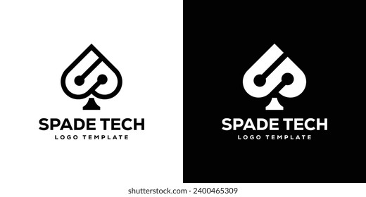 Spade Tech Logo. Ace Play Card Game Technology Modern Concept. Icon Symbol Logo Design Template.