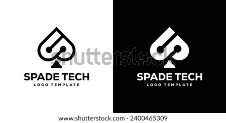 Spade Tech Logo. Ace Play Card Game Technology Modern Concept. Icon Symbol Logo Design Template.