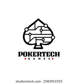 spade with technology theme logo icon. poker games logo template. card game logo icon.