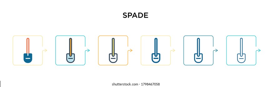 Spade vector icon in 6 different modern styles. Black, two colored spade icons designed in filled, outline, line and stroke style. Vector illustration can be used for web, mobile, ui