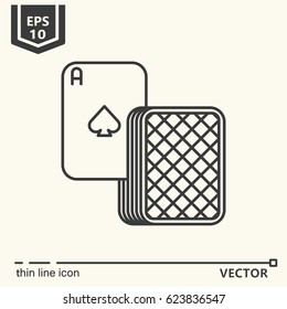 spades ace with pile of cards . Vector single isolated icon. EPS 10. Isolated object.