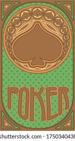 Spades card poker art nouveau style, vector illustration