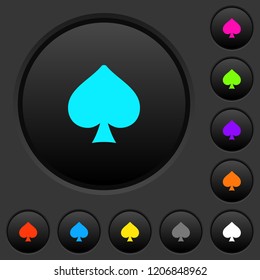 Spades card symbol dark push buttons with vivid color icons on dark grey background