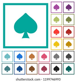 Spades card symbol flat color icons with quadrant frames on white background