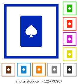 Spades card symbol flat color icons in square frames on white background