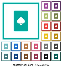 Spades card symbol flat color icons with quadrant frames on white background