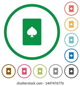 Spades card symbol flat color icons in round outlines on white background