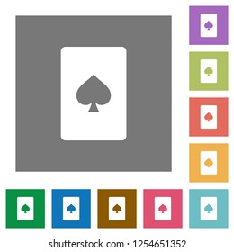 Spades card symbol flat icons on simple color square backgrounds