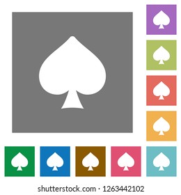 Spades card symbol flat icons on simple color square backgrounds