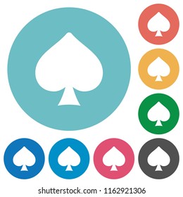 Spades card symbol flat white icons on round color backgrounds