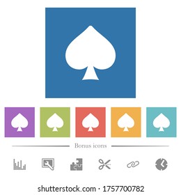 Spades card symbol flat white icons in square backgrounds. 6 bonus icons included.