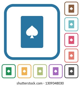 Spades card symbol simple icons in color rounded square frames on white background