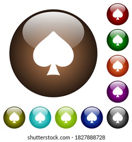 Spades card symbol white icons on round glass buttons in multiple colors