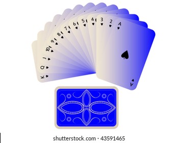 spades cards fan with deck isolated on white, abstract art illustration