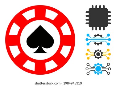 Spades casino chip icon with flat style. Isolated vector spades casino chip icon image on a white background, simple style. Some similar icons added also.