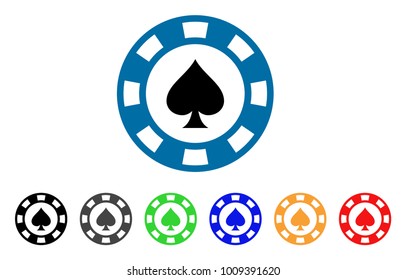 Spades Casino Chip icon. Vector illustration style is a flat iconic spades casino chip symbol with gray, , green, blue, red, black color versions. Designed for web and software interfaces.