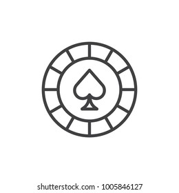 Spades chip line icon, outline vector sign, linear style pictogram isolated on white. Casino chip symbol, logo illustration. Editable stroke