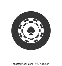 Spades chip vector icono blanco, signo plano relleno, pictograma sólido aislado en blanco. Símbolo de chip del casino, ilustración del logotipo