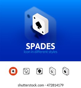 Spades color icon, vector symbol in flat, outline and isometric style isolated on blur background
