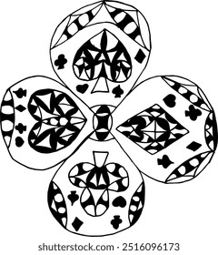 
spades, diamonds, clubs, hearts in the center of a four-leaf clover