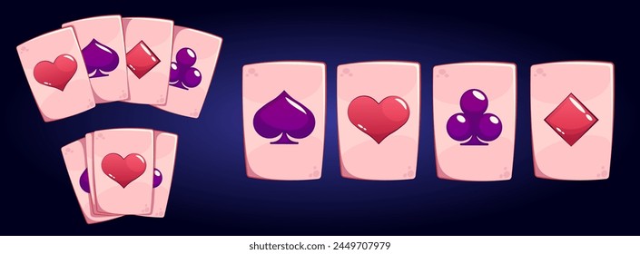 spades; diamonds; hearts; clubs; card; suit; cartomancy; template; graphic; gamble; illustration; vector; cartoon; set; design; red; pink; purple; navy; blue; game;