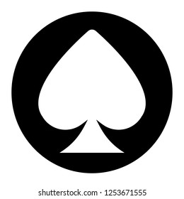 Spades icon on black circle. White background