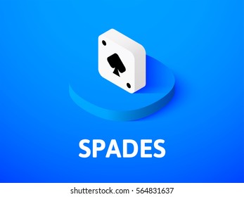 Spades icon, vector symbol in flat isometric style isolated on color background