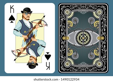 spades king playing card game symbol steampunk character mechanic style