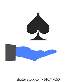 Spades on hand. Card suit icon vector, playing cards symbols vector, set icon symbol suit, card suit icon sign, icon - stock vector