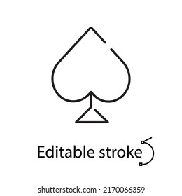 Spades outline icon. Playing cards suit. Casino idea. Customizable linear contour symbol. Editable stroke. Isolated vector stock illustration