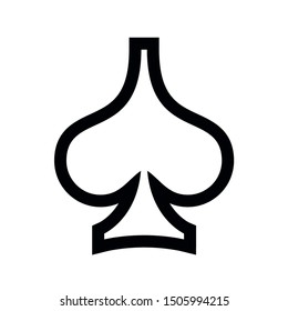 Spades outline shape single icon. Spades suit deck of playing cards used for ace in Las Vegas royal casino. Single icon illustration isolated on white. Drawing pic for tattoo.