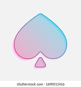 Spades, playing card game, outline design. Colored logo with diagonal lines and blue-red gradient. Neon graphic, light effect