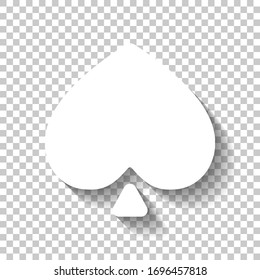 Spades, playing card game, outline design. White icon with shadow on transparent background