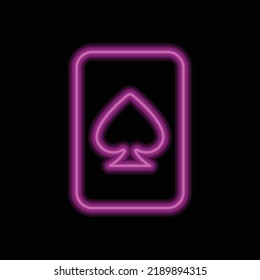 Spades playing card simple icon vector. Flat design. Purple neon on black background.ai