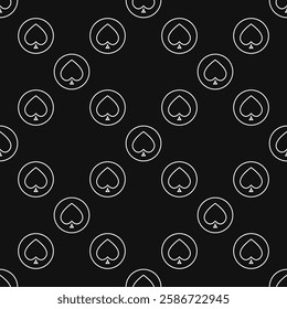 Spades Playing Card Suit in Circle vector concept seamless pattern or background in thin line style