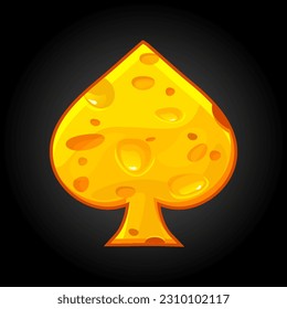 Spades playing card symbol in cheese texture. Cartoon spades icon