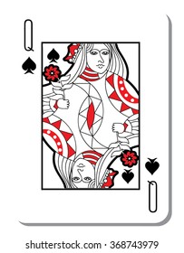 Spades Queen with a blank background for poker from a deck of playing cards. Quality vector illustration of a two-color fill, classic design.