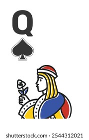 Spades Queen (Q) Card para poker, jogo de cassino e para blackjack para Deck