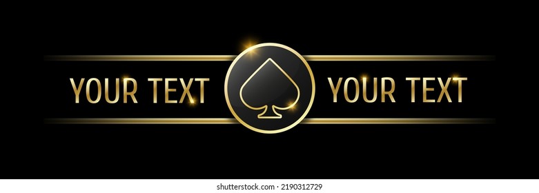 Spades sign on round button. Ui element for mobile app or web site. Vector set of four casino or poker themed navigation panels on black background.