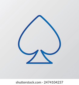 Spades simple icon. Flat design. Paper cut design. Cutted blue symbol with shadow. Gray background.ai
