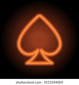 Spades simple icon. Flat design. Orange neon on black background.ai