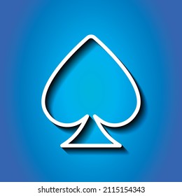 Spades Simple Icon. Flat Desing. White Icon With Shadow On Blue Background.ai