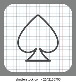 Icono de Spades simple. Diseño plano. En papel gráfico. Fondo gris.ai