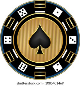 Spades Suit Casino Poker Chip Isolated Icon In Gold And Black