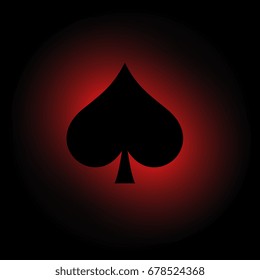 spades symbol on dark background with red light
