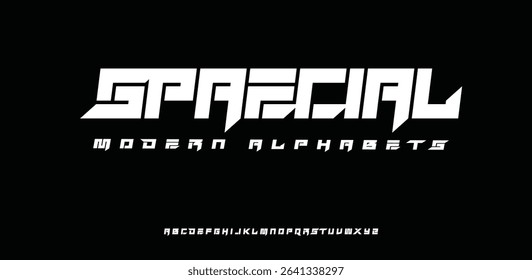 Spaecial abstract technology space font logo alphabet. techno and sport fonts. Typography digital sci-fi movie logos. vector illustration 