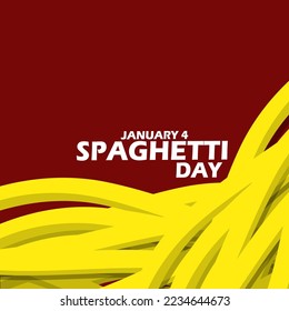 Spaghetti with bold text on a dark red background to celebrate Spaghetti Day on January 4