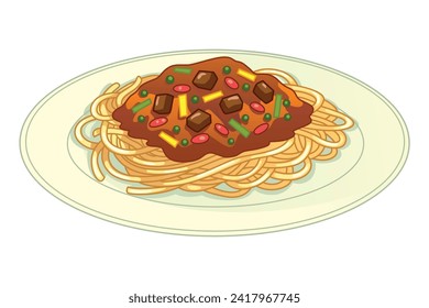 Spaghetti Bolognese Food Vector Cartoon Illustration