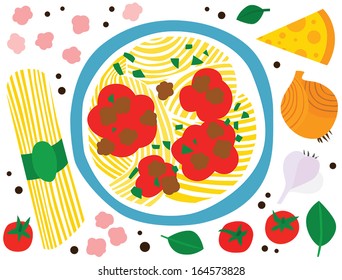Spaghetti Bolognese with Ingredients