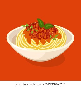 Spaghetti bolognese isolated on white vector illustration